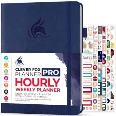 Image de Clever Fox Planner Pro Planificateur de vie hebdomadaire et mensuel non daté avec créneaux horaires, carnet rendez vous organiseur quotidien, A4 (bleu foncé)