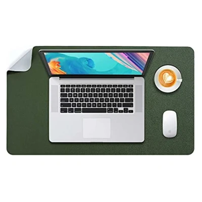Image de DOBAOJIA Tapis de Souris Grand, sous Main Bureau L, Mouse Pad Mat Prolongé, Portable, Tableau d&#039;Écriture, Buvard Bureau, Double Face Usage en Cuir PU Étanche 60 x 35cm(Vert Foncé/Gris)