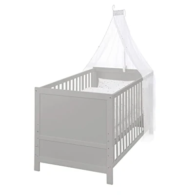 Image de ROBA Lit Bébé Évolutif Complet 70 x 140 cm Matelas et Textiles Inclus Hauteur Réglable Bois Taupe
