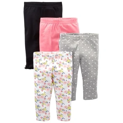 Image de Simple Joys by Carter&#039;s 4 Pack Infant and Toddler Pants, Blanc Fleuri/Gris Cœurs/Noir/Rose, 0 Mois (Lot de 4) bébés Filles