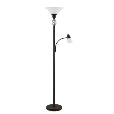 Image de Lucande lampadaire Dunja (Traditionnel) en Marron Métal e. a. pour salon &amp; Salle à manger (à 2 lampes, E27), lampe sur pied, de éclairage indirect,