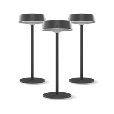Image de CALEX Serino Lampe de Table Solaire, Lot 3, Lumière Sans Fil, Intérieur &amp; Extérieur, Rechargeable, À Piles, Contrôle Tactile, Variable, Noir