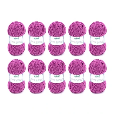 Image de Gründl King Cotton (fil à tricoter et crocheter doux volumineux composé de 55% polyacrylique 45% coton, 50 g / 78 m, taille d&#039;aiguille : 6 7, 10 x g), Fuchsia