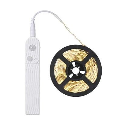 Image de FOLGEMIR 2m Bande LED avec détecteur de mouvement, veilleuse à piles capteur PIR, éclairage placard, étanche IP65, (Blanc chaud 3000K, 2m)