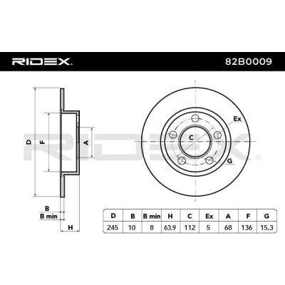Image de RIDEX Disque de frein AUDI: A6 C5 Berline, Avant, C4 VOLKSWAGEN: Passat B5 GP Break, Break 82B0009
