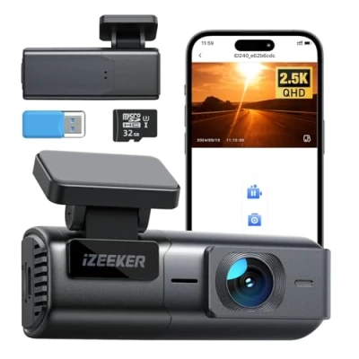 Image de iZEEKER caméra embarquée WiFi 2,5 K pour Voiture, Mini de Voiture 1440p Avant avec Application, Carte 32 Go Gratuite, capteur G, Enregistrement en Boucle, Mode stationnement 24 Heures