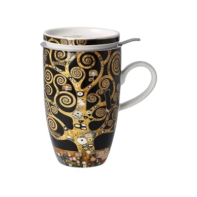 Image de Goebel Gustav Klimt Tasse à thé en porcelaine avec couvercle et passoire 450 ml Motif arbre de vie