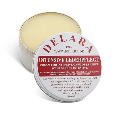 Image de DELARA Entretien intensif du cuir, incolore, 100 ml Imprègne et protège le cuir très efficacement, nouvelle formule à base d&#039;huile de coco cire d&#039;abeille haute qualité fabriqué en Allemagne