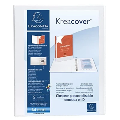 Image de Exacompta réf. 51922E 1 Classeur opaque rigide personnalisable 2 poches anneaux en D de 30 mm Dos 47 Dimensions extérieures : 32 x 27,7 cm Format à classer A4 Maxi Coloris blanc