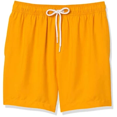 Image de Amazon Essentials Short de Bain à Séchage Rapide Entrejambe 18 cm couleurs abandonnées Homme, Jaune Doré, S