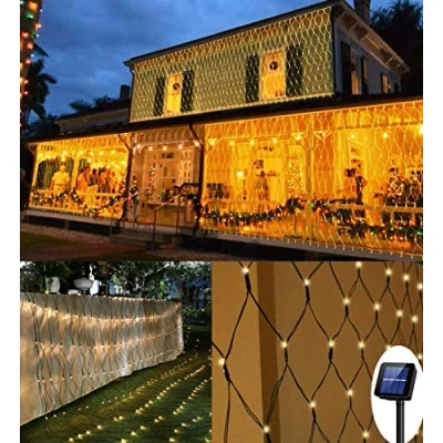 Image de Filet Lumineux Solaire, 3M*2M LED Guirlande Lumineuses Filet, 8 Modes d&#039;Eclairage Balcon Clôture Mesh Fairy Light, Rideau Lumières Etanche Romantique Déco de Noel pour Mariage Fête Jardin Terrasse