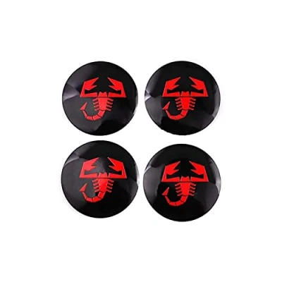 Image de Lot de 4 cache moyeux autocollants pour Fiat Abarth Scorpion (noir et rouge)