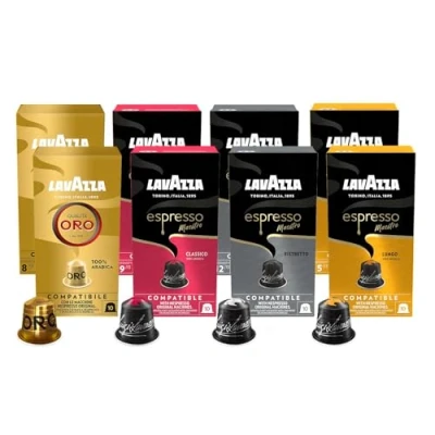 Image de LAVAZZA Capsules Compatibles Nespresso Aluminium 8x10 Variety pack : (2x Lungo / 2x ristretto/ 2 Qualita Oro/ Classico)