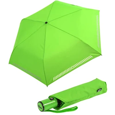 Image de iX brella Mini Parapluie Safety Reflex extra léger pour enfant, Vert fluo automatique, 95 cm Automatik, de poche automatique