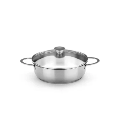 Image de BRA Ancora Faitout Bas, 26 cm, Acier Inoxydable 18/10, avec Couvercle en Verre, Compatible Tous Feux Dont Induction