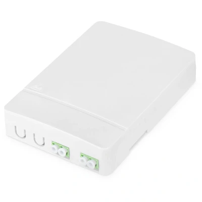 Image de DIGITUS boîtier FTTH 2x coupleur LC/APC duplex fibre optique monomode cassette d&#039;épissure FO intégrée classe de protection IP45 montage mural blanc