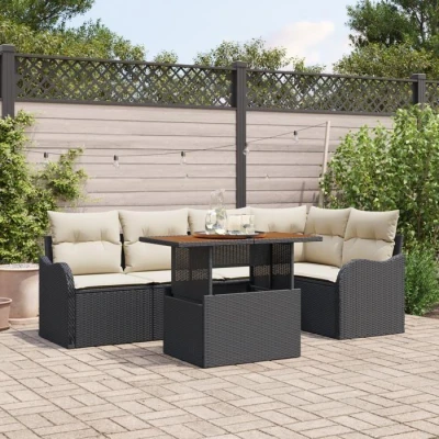 Image de Ensemble Canapé Jardin 6 pièces avec Coussins en Rotin Noir, 2 Places Noir 3349459