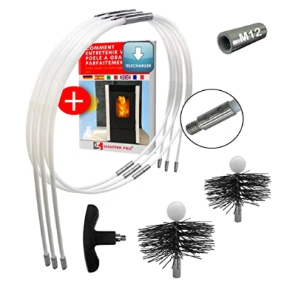 Image de SHAFFER PRO kit de ramonage poêle pellet 9 mètres hérisson 80 mm 100 EASYFLEX [Ebook Offert à Télécharger pellets granules] 15 cannes flexible Adaptateur M12 (9m)