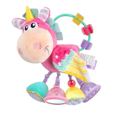 Image de Playgro Unicorn Activity Rattle, jouet en peluche doux pour bébés, à partir de 3 mois, hochets et jouets dentition, sensoriel non toxique, hochet