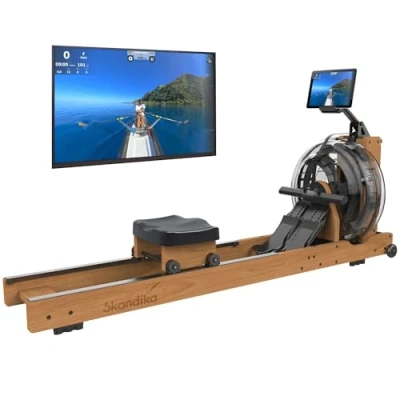 Image de Skandika rameur à Eau Lykke réservoir 90, d&#039;appartement en Bois, Compatible avec l&#039;application Kinomap, Bois de hêtre Massif (Bois Clair)