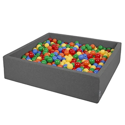 Image de KiddyMoon Piscine À Balles pour Bébé Carré 120X30cm/300 7Cm Grande Fosses Boules Jouet Enfant, Gris Foncé: Jaune Vert Bleu Rouge Orange