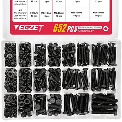 Image de YEEZET 652 PCS tête hexagonale boulons et écrous M4 M5 M6 en alliage d&#039;acier de grade 8.8 comprenant 13 tailles les plus courantes