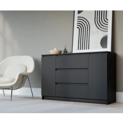 Image de 3E 3xE living.com Commode en Couleur Noir, D : L 120 cm, P 39 H 78 avec Deux Portes et Trois tiroirs