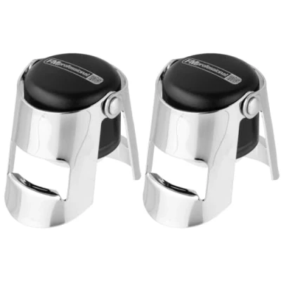 Image de FM Professional 21416 Lot de 2 Bouchons à champagne, pour bouteille Bouchon Acier inoxydable, Silicone, Plastique, Argenté, 5,5 x 3,5 cm