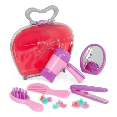Image de Play Circle by Battat Ensemble de Coiffure Couleur Rose Miroir, kit Brushing, sèche Cheveux, et Accessoires Coiffeuse Jeu d&#039;imagination pour Filles 3 Ans Plus (15 Pieces)