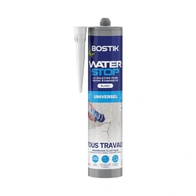 Image de Bostik Membrane d&#039;Étanchéité Waterstop Jointe, Colle, Rebouche Réparation de Fuites, Infiltrations, Fissures Tous Matériaux Directe Sans Primaire MS Polymère Blanc Cartouche 290 ml