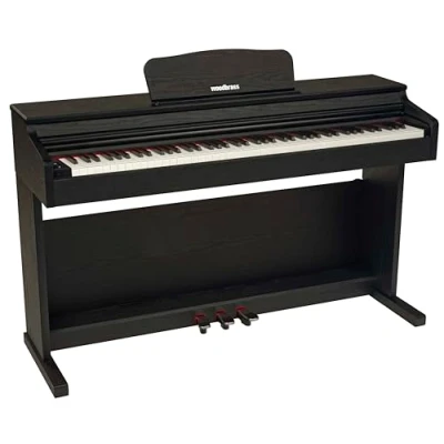 Image de Woodbrass DP2 Piano Numérique Meuble Bluetooth Noir, Clavier toucher lourd réaliste 88 touches, électrique élégant pour débuter ou se perfectionner avec 3 pédales + support