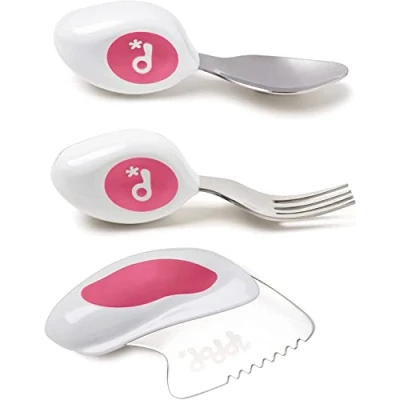Image de Ensemble 3 pièces doddl couteau, cuillère, fourchette Apprenez à utiliser les couverts pour tout petit en quelques minutes, ustensiles 1 an et plus, accessoires de sevrage, Magenta