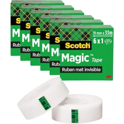 Image de Scotch Magic Ruban Adhésif Invisible 6 Rouleaux 19mm x 33m à Usage Général pour la Réparation, l&#039;Etiquetage et Fermeture de Documents