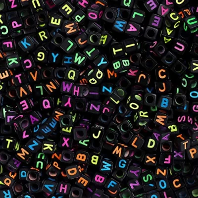 Image de Kurtzy Perles Alphabet Carrées en Acrylique Colorées Néon (1000 Pièces) Lettres A Z 6 mm Perle Lettre pour Bijoux, Bracelets, Colliers, Porte Clefs, Perles, Art &amp; Artisanat et Cadeaux