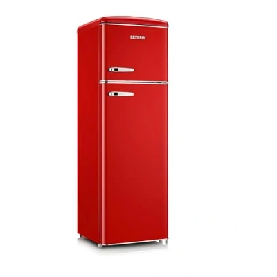 Image de SEVERIN Réfrigérateur Congélateur 2 portes, Pose libre, Double Porte avec Largeur 55 cm, 246 L, Classe D, Look Rétro, Rouge, RKG 8983