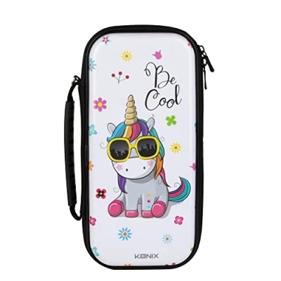 Image de Konix Unik Housse de protection et transport pour consoles Nintendo Switch, Switch Lite OLED Rangement 8 jeux Motif Be Cool, licorne