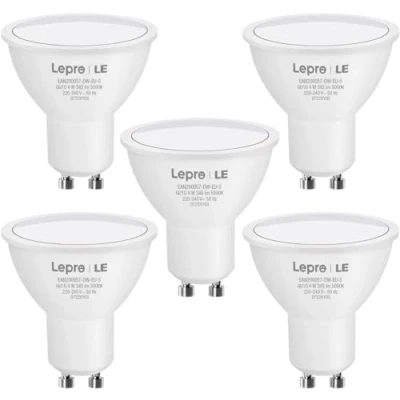 Image de Lepro Ampoule LED GU10, Blanc Froid 5000K, 4W Equivalent 32W Halogène, 345lm, 100 Larges Faisceaux Spot Lot de 5