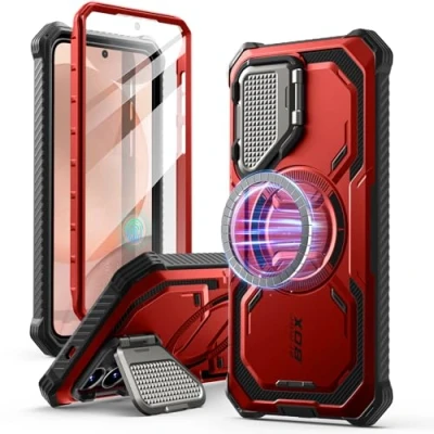 Image de i Blason Coque pour Samsung Galaxy S25 Plus MagSafe avec Support Couvercle Caméra &amp; Protection d’Ecran Intégré [Protection Robuste Militaire] (Armorbox) Magnétique Plus, Rouge