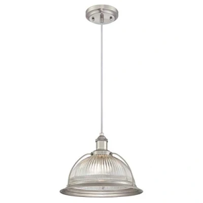 Image de 63387 Luminaire suspendu d&#039;intérieur à une lampe, finition nickel brossé avec verre nervuré clair LED