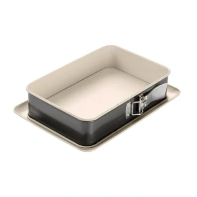 Image de Dr Oetker 4860 Moule à gâteaux, Plat four, rectangulaire charnière, rectangulaire, Acier inoxydable, Céramique, Crème, Gris anthracite, 28 x 18 7 cm