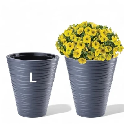 Image de MELTOM Pot de Fleurs étroit et Rond avec Effet 3D ondulé, Insert Amovible Haut (Anthrazit, L 45 cm)