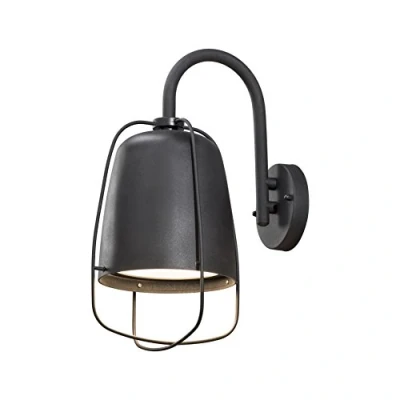 Image de Konstsmide 7526 750 Applique murale d&#039;extérieur avec col de cygne Pérouse 1 ampoule E27 60 W max (non incluse) Lampe en verre opale/aluminium/IP44/lumière extérieure noire