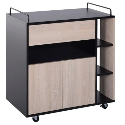 Image de HOMCOM Chariot de Service desserte Cuisine à roulettes Multi rangements Placard Double Portes + 3 étagères Niche tiroir Panneaux Particules Noir chêne