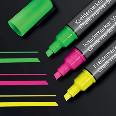 Image de SIGEL Ba182 Lot de 3 Marqueurs à Craie Liquide 50, Effaçables. Pointes Biseautées 1 5 Mm, Rose/Vert/Jaune