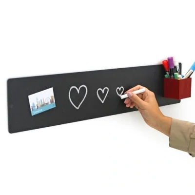 Image de KalaMitica Tableau Magnétique Mural en Acier, Écrivable à la Craie, Couleur Noir Anthracite, 14x70x0,12 cm
