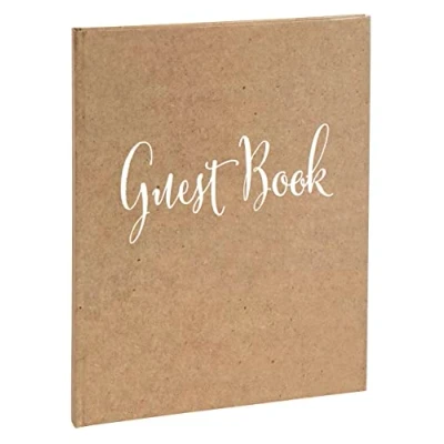 Image de Exacompta Réf. 47236Z 1 Livre d&#039;or tendance Kraft Anglais Format carré 21x19 cm En carton recouvert de papier imprimé pelliculage mat Tranche or 140 pages blanches unies Coloris : brun