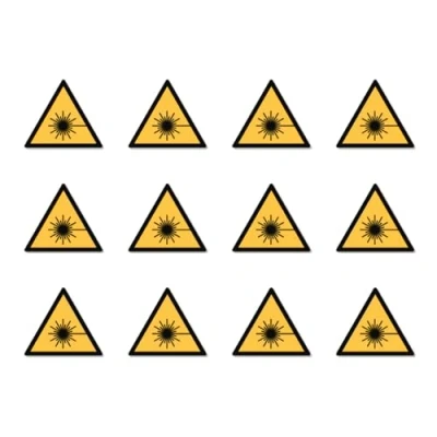 Image de Avertissement de rayon laser : W004 DIN EN ISO 7010 / ASR A1.3 Autocollants Ø 2,5 cm Lot 12
