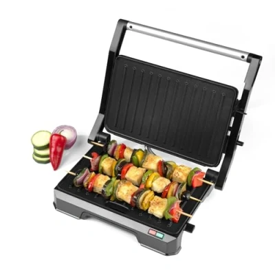 Image de Progress EK5854P 2 in 1 Health Grill Panini Press, Electric with Non Stick Plates, Opens out to 180 for Dual Cooking, Removable Drip Tray, Easy Clean, Cool Touch Handle, 850W