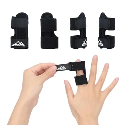 Image de supregear Pack de 4 attelles ajustables pour Doigt, Support Doigt Gâché, Redressement Index/Majeur/Annulaire et Auriculaire, Noir