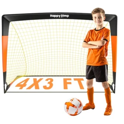 Image de Happy Jump But De Football 3x2.2FT, 4x3FT, 5x3.6FT, 7x5FT Pop Up Entraînement pour Arrière Cour (4x3 FT Noir Orange) 1 PC